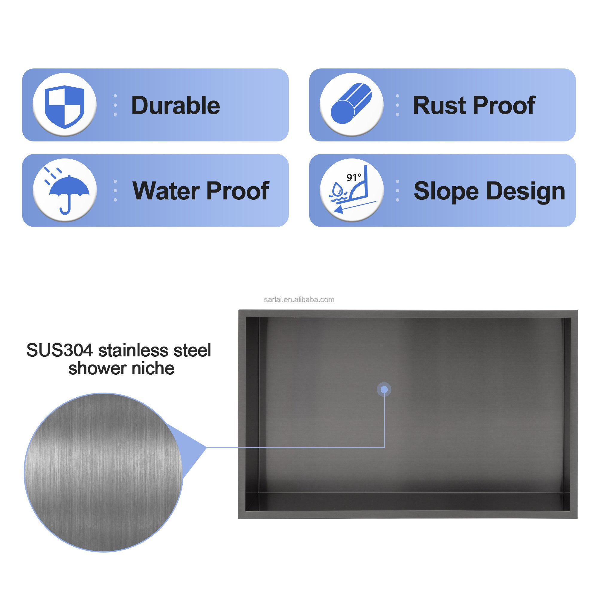 Customized Wholesale Easy To Install Niche Bathroom Stainless Black Niche 20x12 Inch