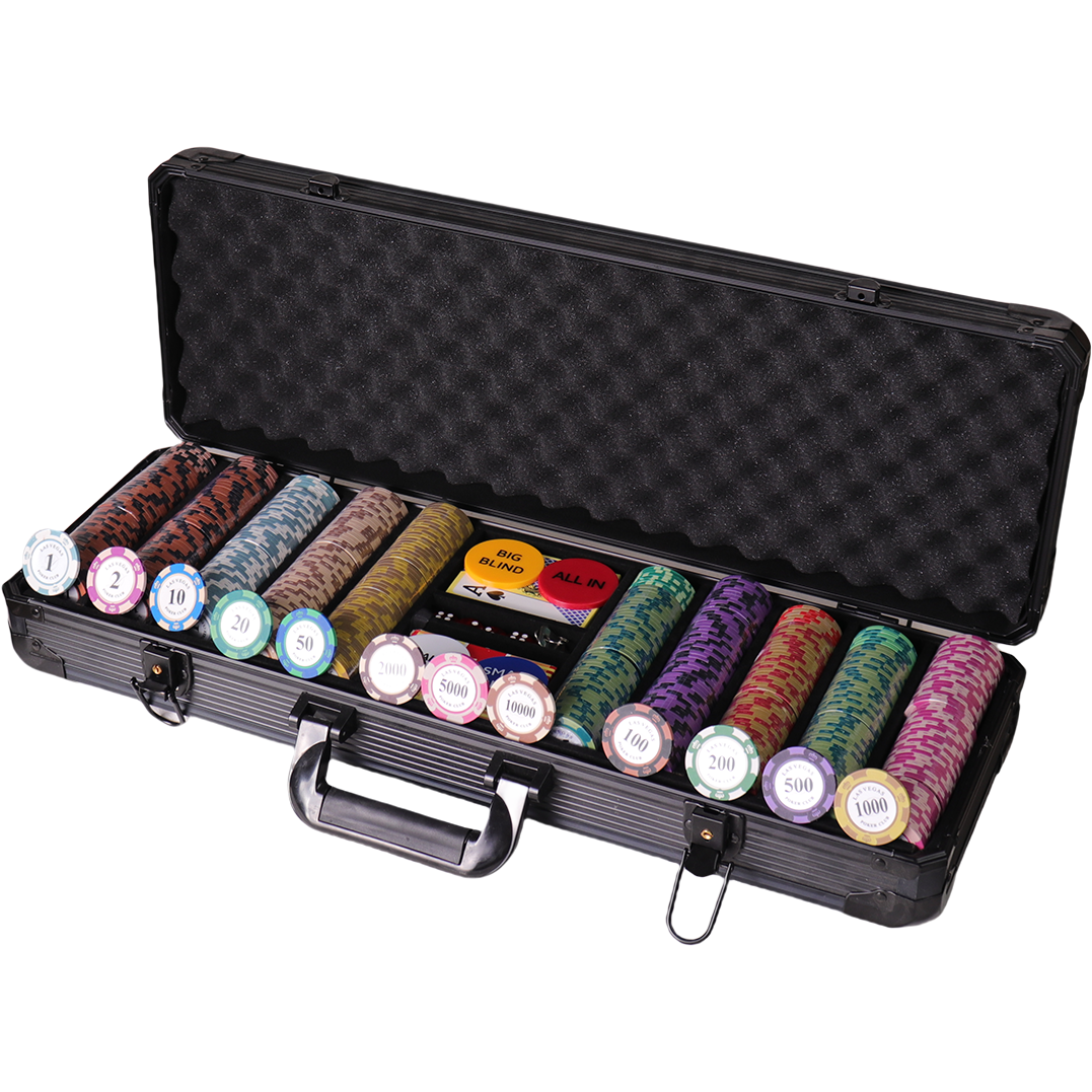 Professional Black 500 Ceramic Clay ABS Taken Coin Black K Type Luxury Aluminum Case Poker Chip Set with Case