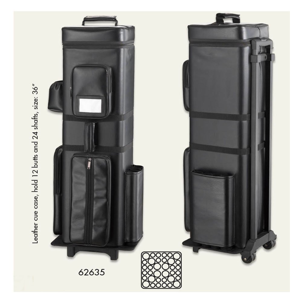 12B24S Leather Billiard Pool Cue Case Black High Capacity Bottom Pulley Pool Cue Stick Case