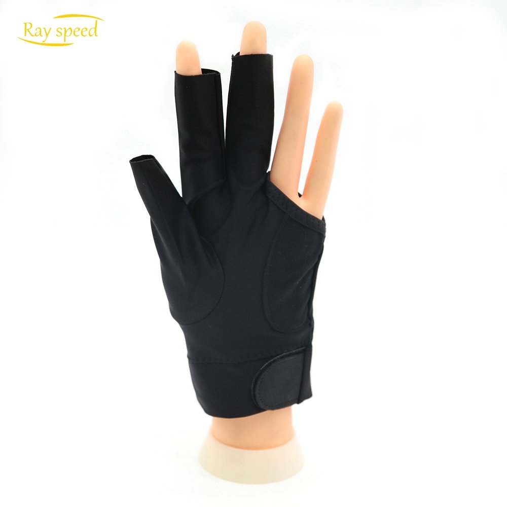 Rayspeed Pool Glove for Left Hand - 3 Finger Black Billard Glove Snooker Shooting Glove for Men & Women with Adjustable Velcro