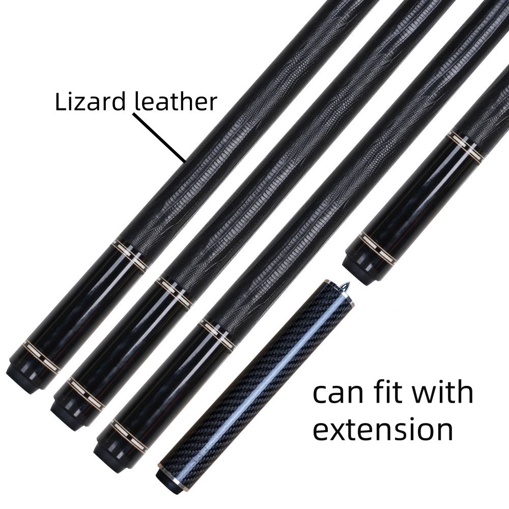 Xmlinco Handmade Billiard Sticker pool Cue Ebony Wood Lizard Leather Warp 12.5mm Tip Size Hard Maple Shaft 58 Inches