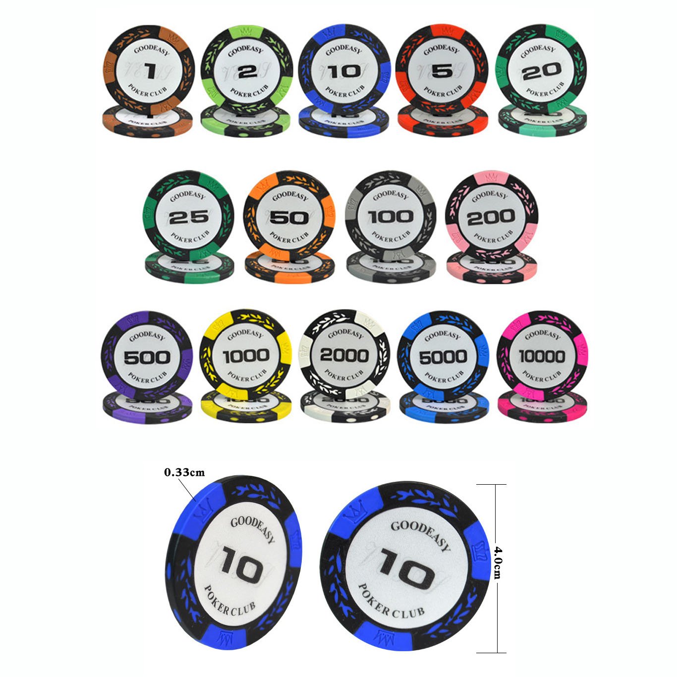 Custom Printing Personalize Logo Casino 14g 40mm Clay Chip Ceramic Blank Numbered Chips Royal Poker Chips with Bilit-in Iron