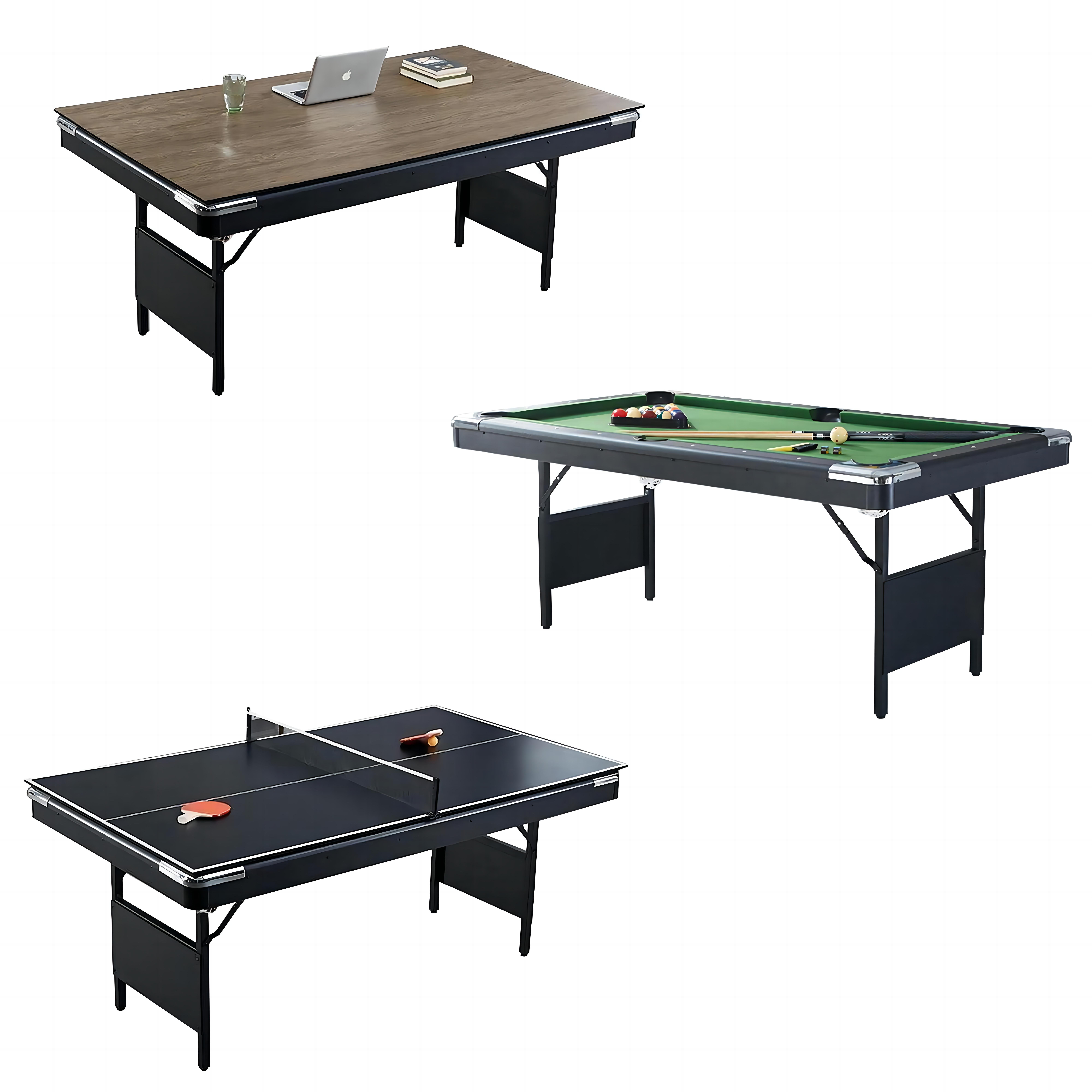 Wholesales Foldable Portable Installation Free 6.5ft 3 in 1 Multifunction Pool Table Snooker Table With Table Tennis board