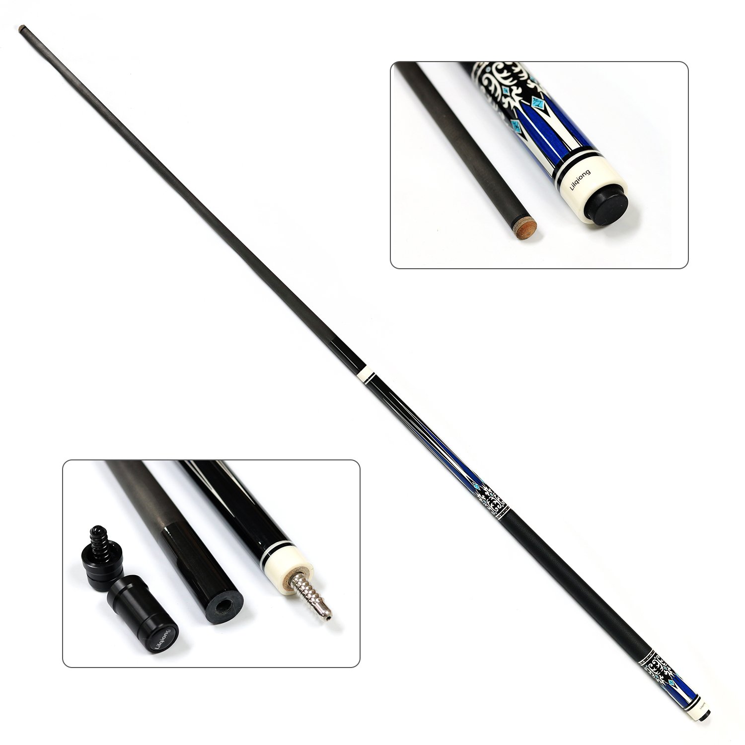 Economical High Quality Handmade 1/2-pc Carbon Fiber Forearm Leather Hand Grip Pool Billiard Cue 147cm/58nch with 12.5mm Tips