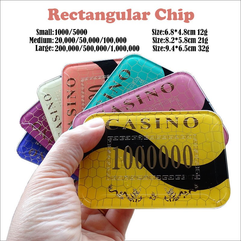 Wholesales Luxury Acrylic Poker Chip Plaques Texas Hold'em Monte Carlo Denominated Rectangular Round Poker Chips Plaques Jetons