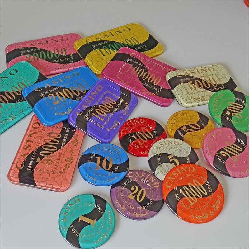 Wholesales Luxury Acrylic Poker Chip Plaques Texas Hold'em Monte Carlo Denominated Rectangular Round Poker Chips Plaques Jetons