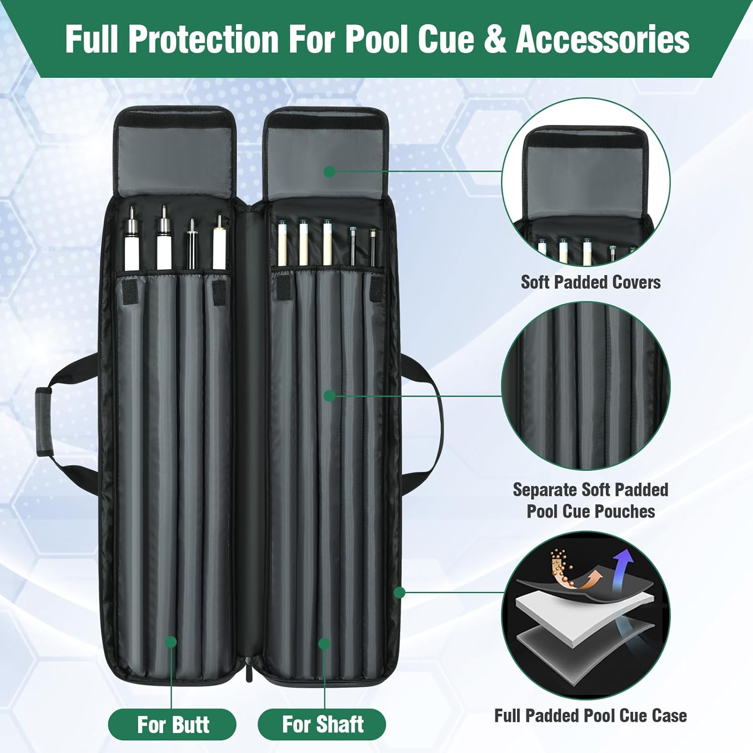 2024 Custom sno Pool Cue Case 4x5 Pool Cue Carrying Case Soft Padded Billiard Stick Bag Black