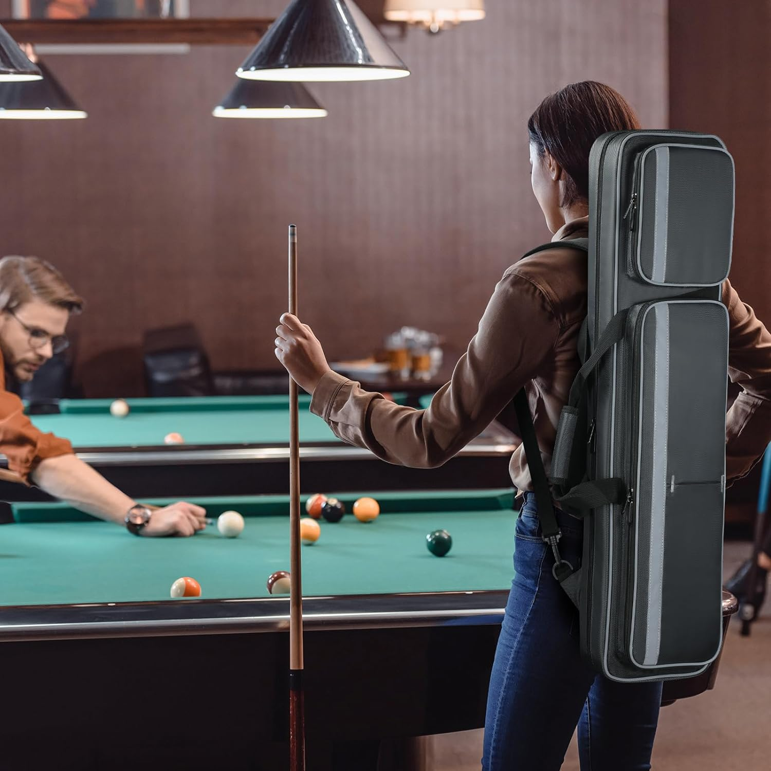 2024 Custom sno Pool Cue Case 4x5 Pool Cue Carrying Case Soft Padded Billiard Stick Bag Black