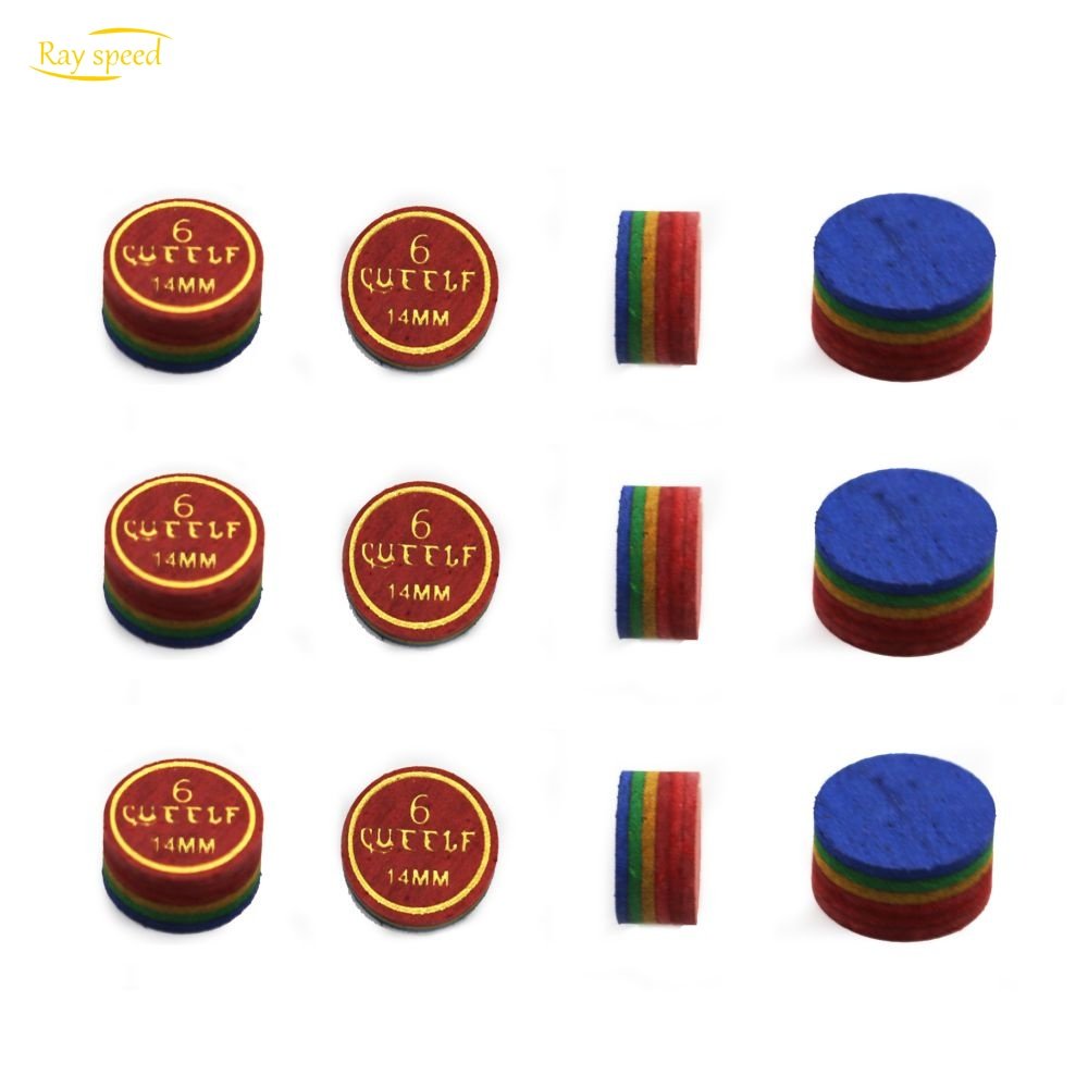 Rayspeed High Quality Hot Sale 14mm 6 Layers Colorful Leather Pool Billiard Snooker Cue Accessories Tips