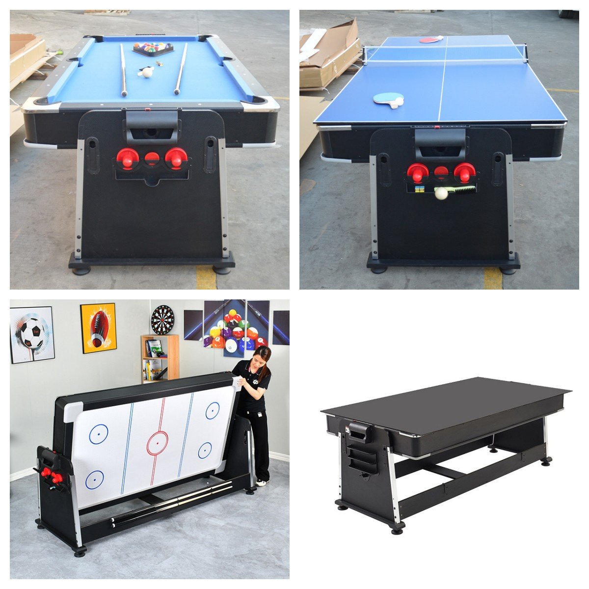 Factory Wholesale 4 In 1 7ft Multi Function Table Air Hockey Table Tennis With Dinning Top Snooker Billiard Pool Table