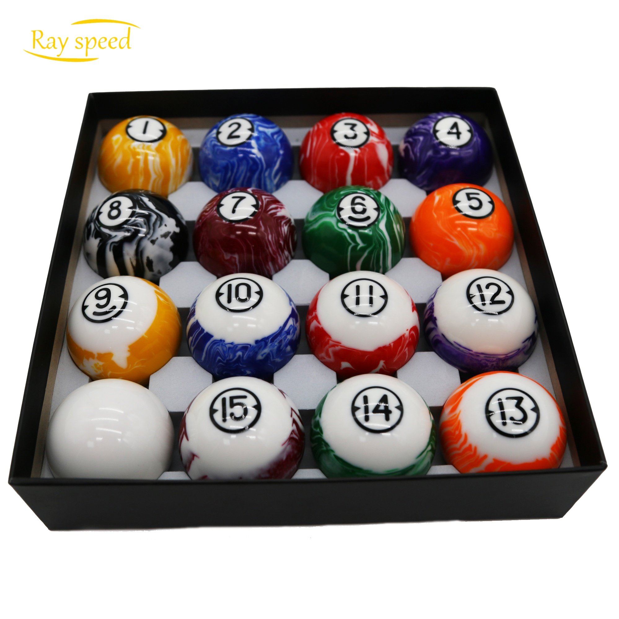 Rayspeed Deluxe 2-1/4" Billiard Pool Balls Marble-Swirl Style Billiards Ball Complete 16 Ball Set Several Style Available