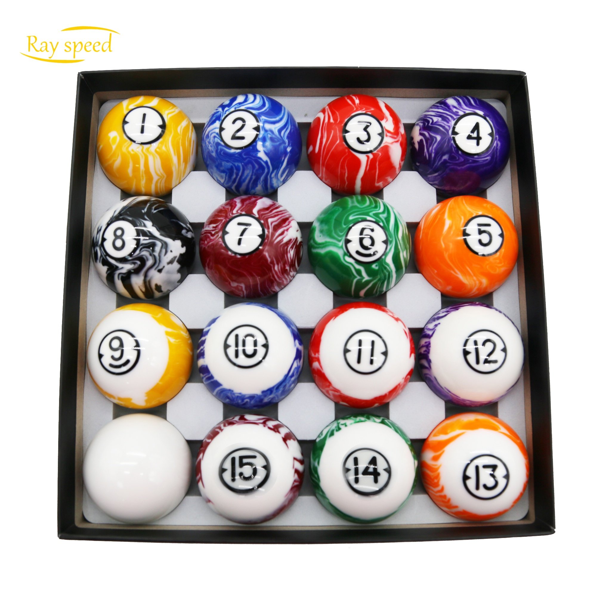 Rayspeed Deluxe 2-1/4" Billiard Pool Balls Marble-Swirl Style Billiards Ball Complete 16 Ball Set Several Style Available