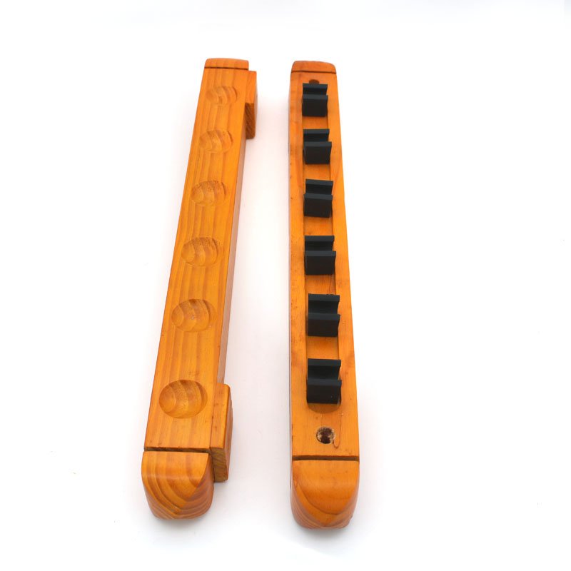 6 Holes Natural Snooker & Billiard Cue Sticks Holding Tools Wall Mounted Cue Wooden Rome Racks