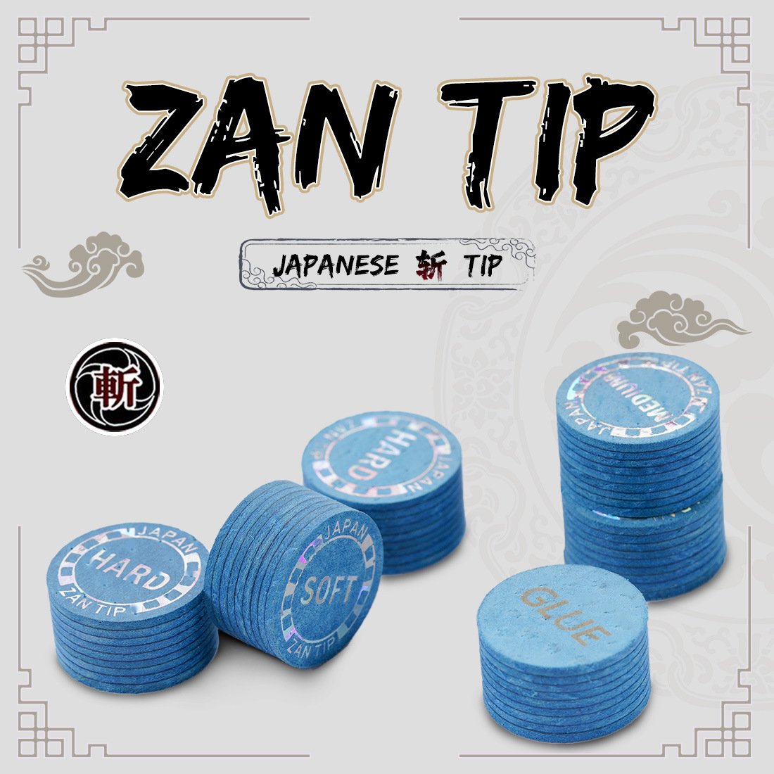 ZAN Super Cut 14mm Big Tip 9 Cue Leather Head Black 8 Pool Cue Leather Head