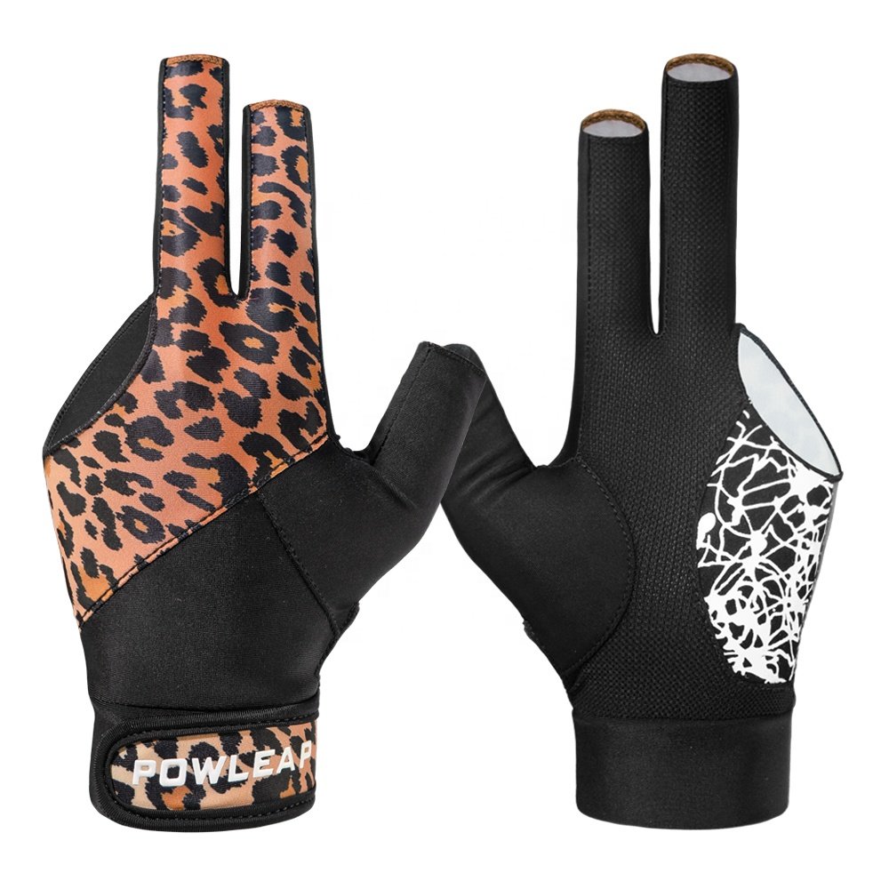 Wholesale breathable sport billiard gloves custom design durable pool cue snooker shooter 3 finger glove for sale