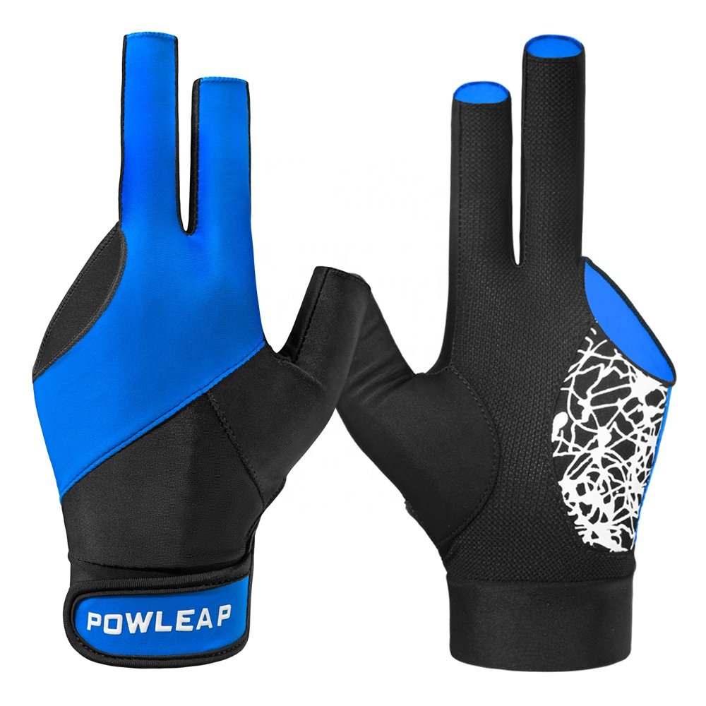 Wholesale breathable sport billiard gloves custom design durable pool cue snooker shooter 3 finger glove for sale