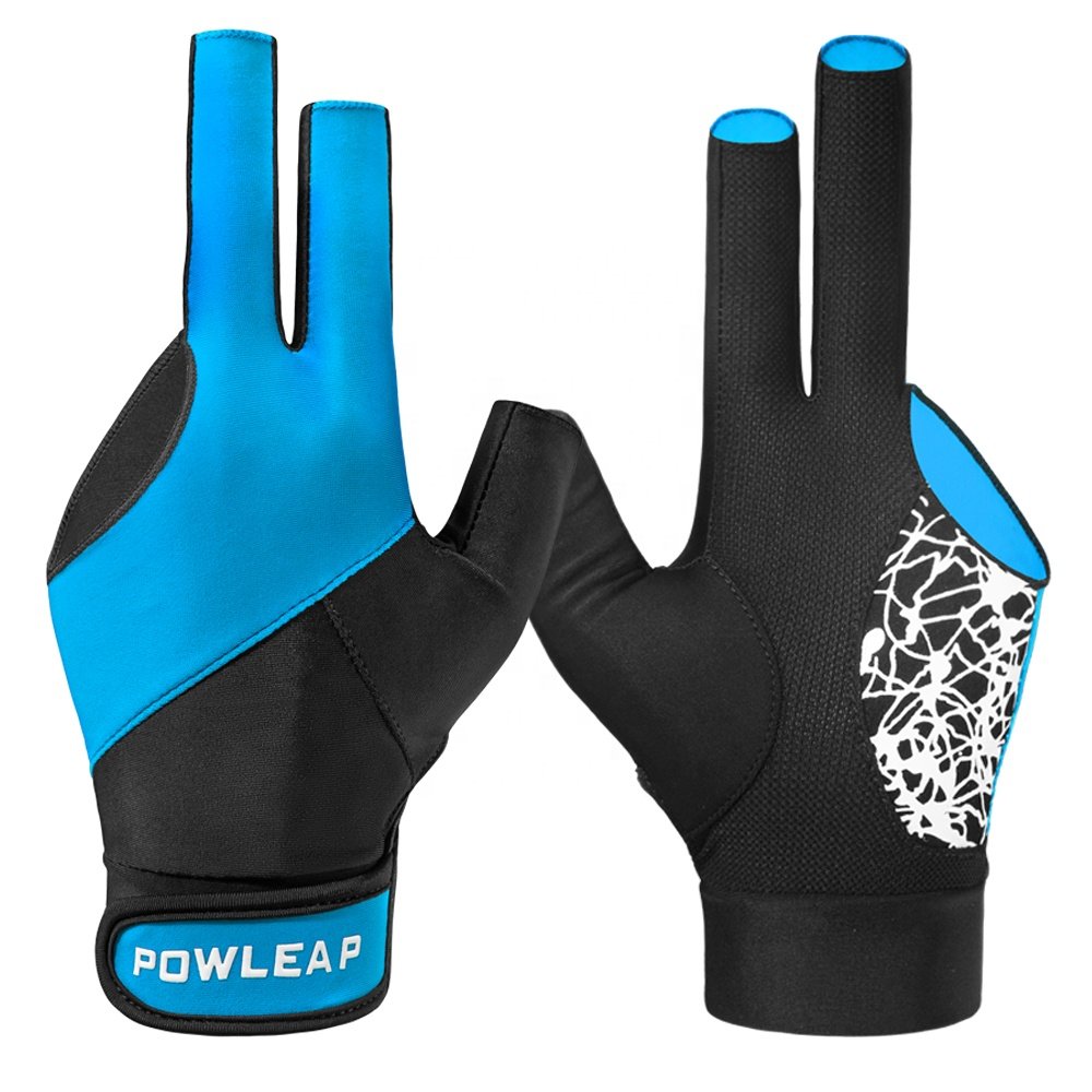 Wholesale breathable sport billiard gloves custom design durable pool cue snooker shooter 3 finger glove for sale