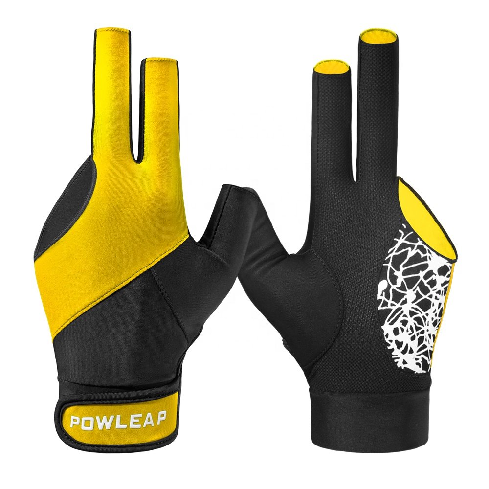 Wholesale breathable sport billiard gloves custom design durable pool cue snooker shooter 3 finger glove for sale