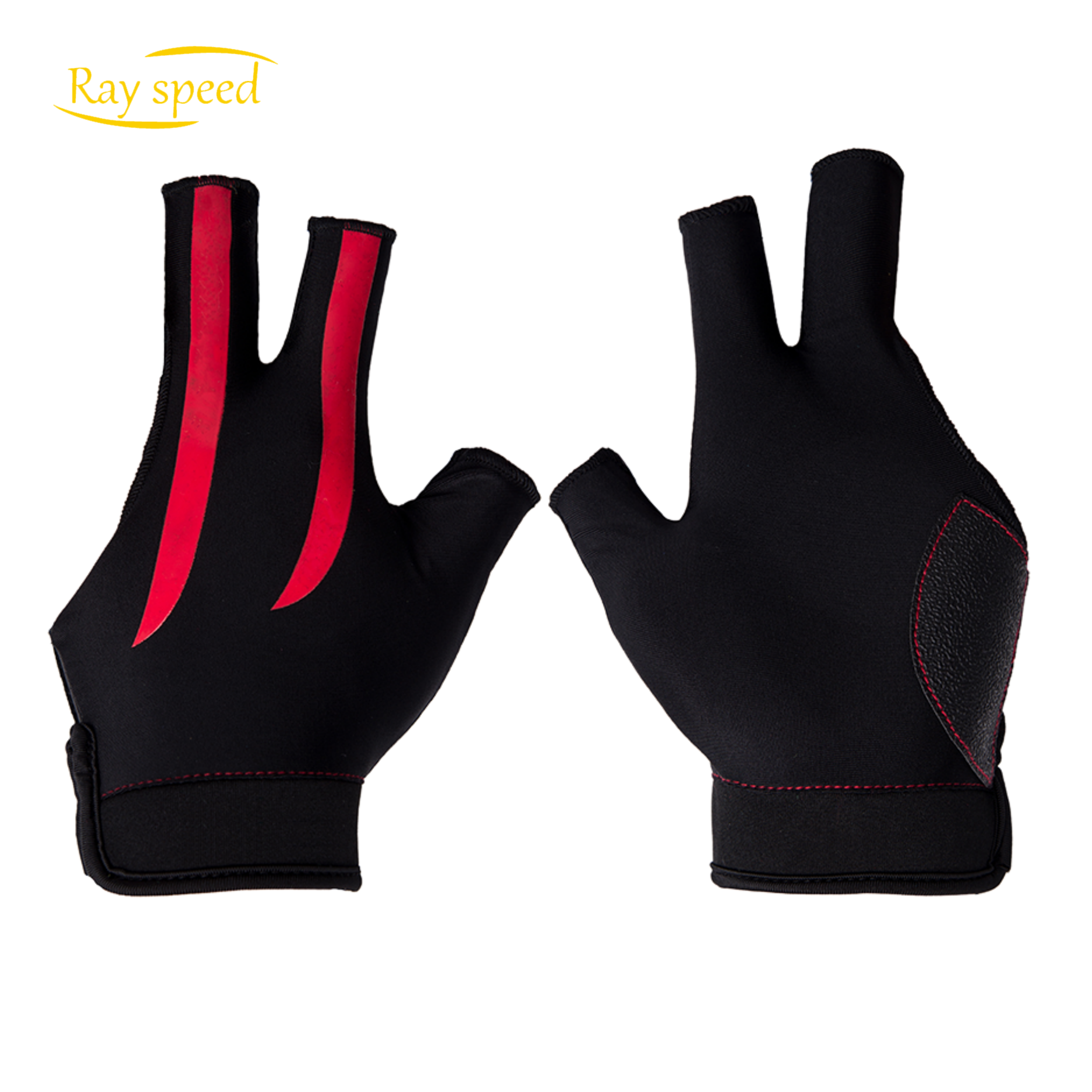 Rayspeed Half-finger Billiard Shooters Carom Pool Snooker Cue Sport Glove Fits on Left or Right Hand for Men Women(Black+Red)