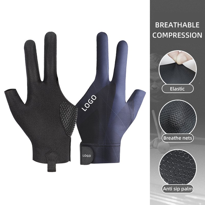 Customized Three Fingers Quick Dry Billiard Gloves Wrinkle Resistant Pool Cue Snooker Gloves For Men Women