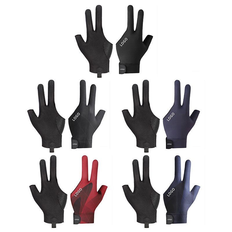 Customized Three Fingers Quick Dry Billiard Gloves Wrinkle Resistant Pool Cue Snooker Gloves For Men Women