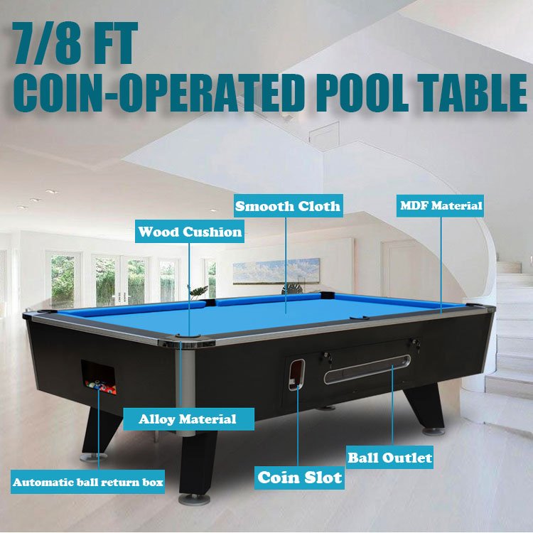 Cheap White commercial professinal 7ft 8ft coin-operated token billiard snooker pool table with coin operated slate op mechanism