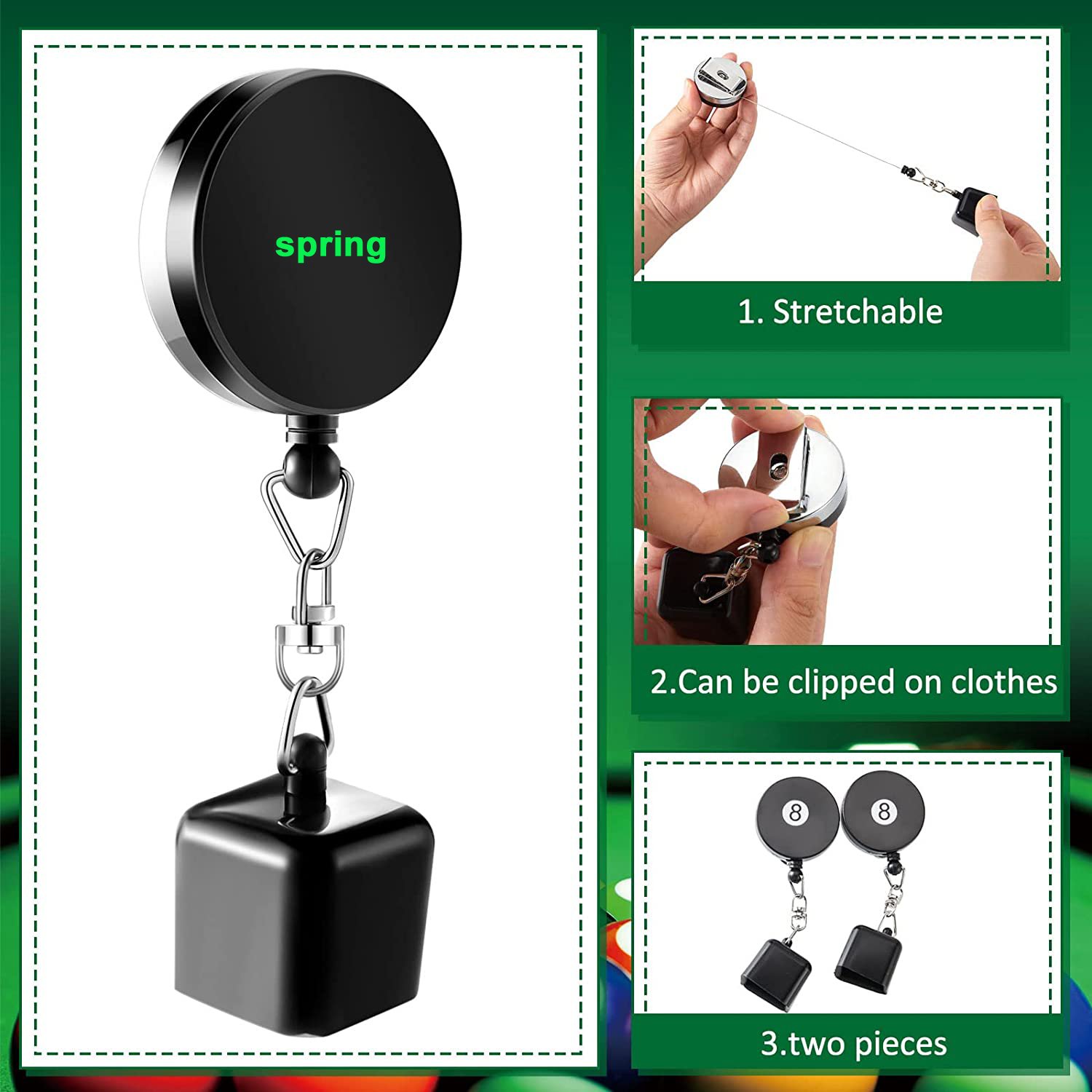 Billiard Accessories Snooker Pool Cue Chalk Holder Retractable Drawing Belt Clip Snooker Practical Tool Badge Reel Chalk Case