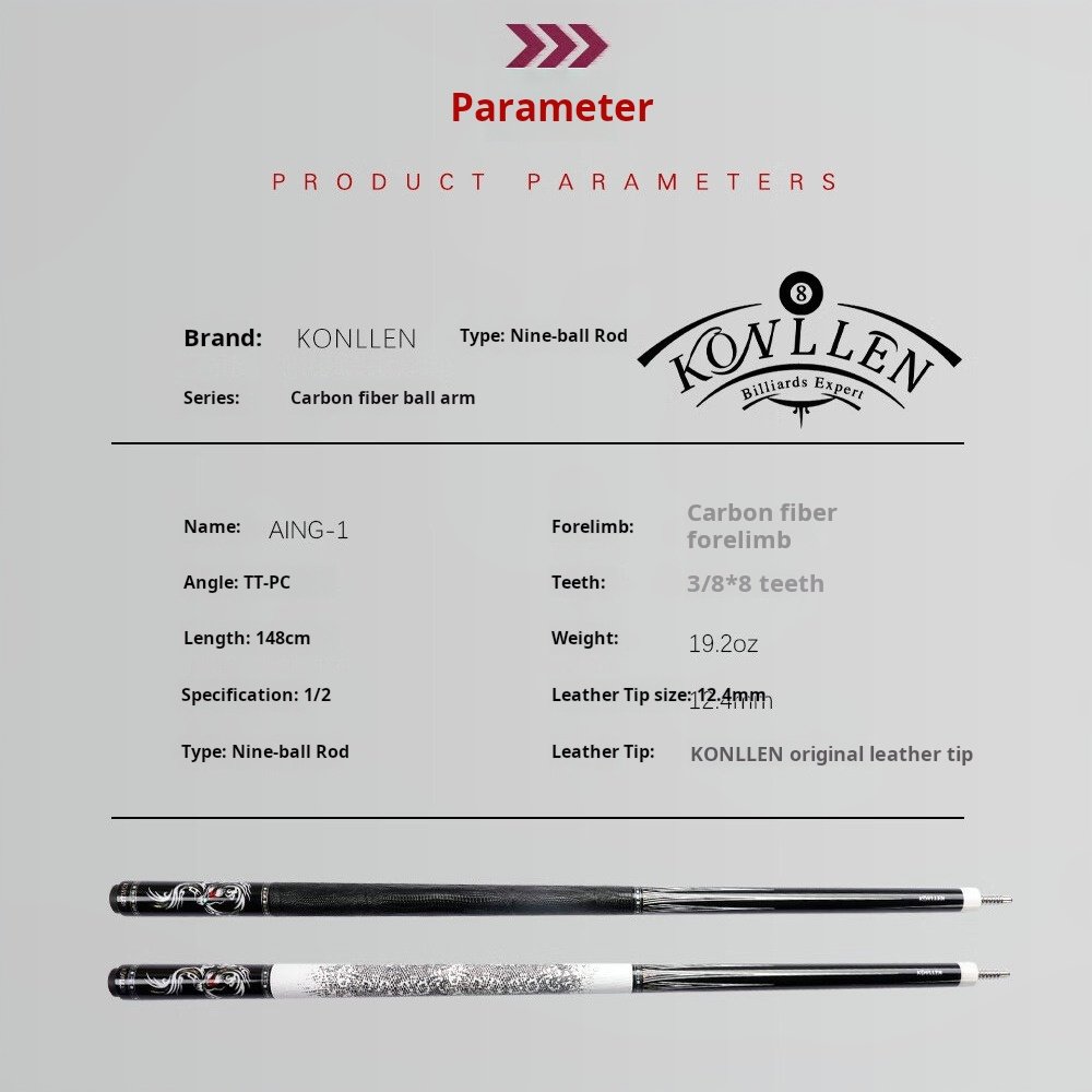 KONLLEN Wanshi Kanglun Jiuwuzun billiard cue carbon fiber big head black eight or nine balls inlaid billiard private cue