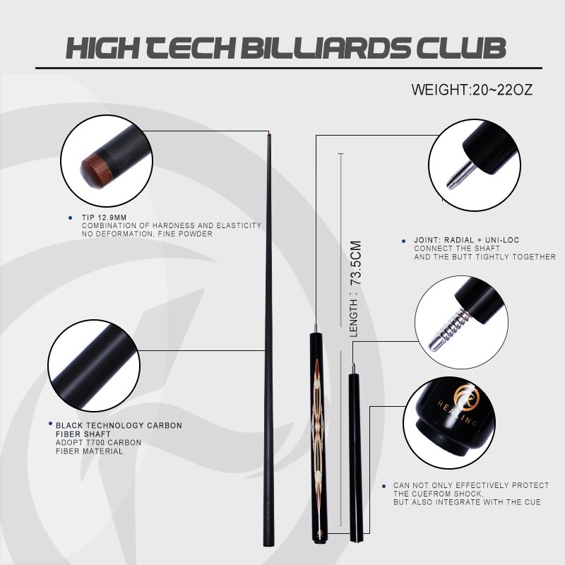 Carbon Fiber Center Joint Billiard Cue Stick Pool Cue Snooker Cue