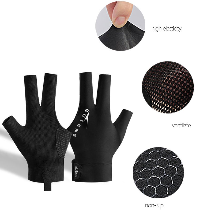 Customized breathable and anti slip three finger billiards gloves anti billiards and snooker gloves
