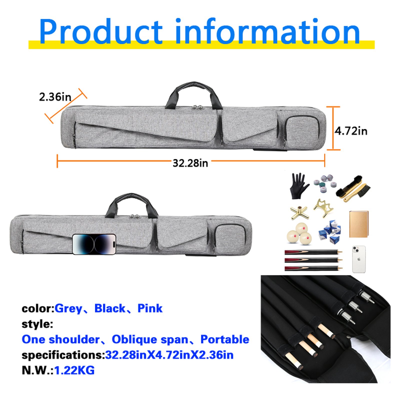 wholesale 3 butts 4 shafts pool stick case double waterproof shoulder straps billiard cue case soft