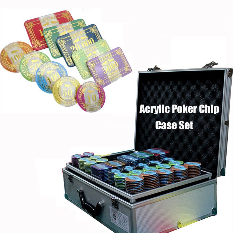 Indoor Anti-fake Denominated Rectangular Round Poker Chip Casino Standard Acrylic Poker Chips Plaques and Jetons Set with Case
