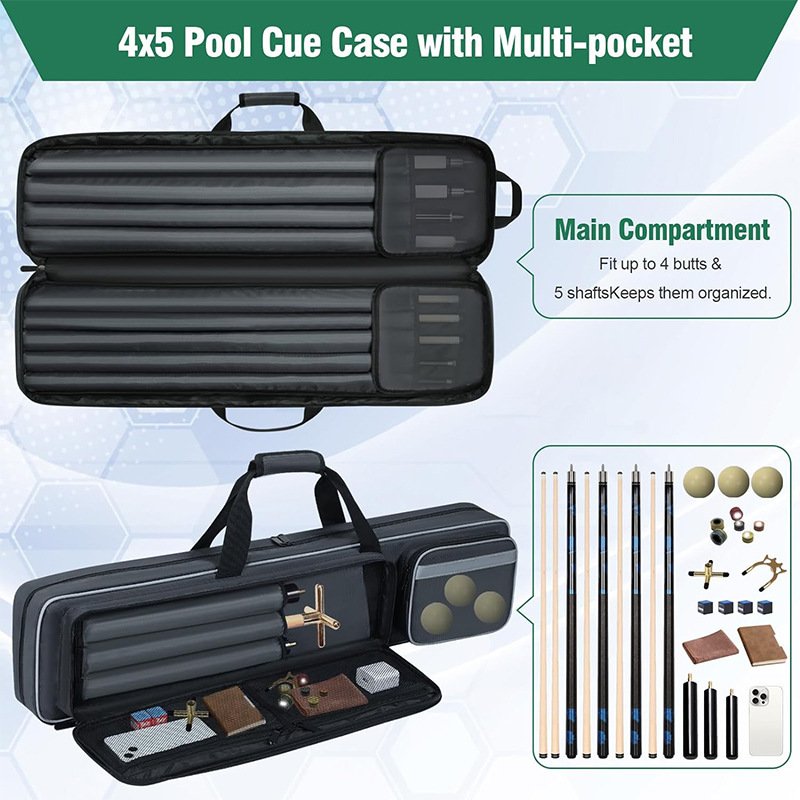 Factory OEM Pool Cue Carrying Case Soft Padded Snooker Billiard Stick Storage Backpack Bag with Multi Pockets