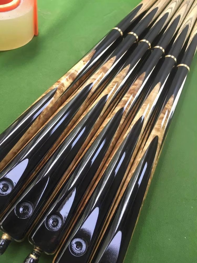 TQG-113 Professional Ash and Maple Snooker Cue Stick Handmade Ebony Wood with 10mm Brass Tip Brass and Steel Joint