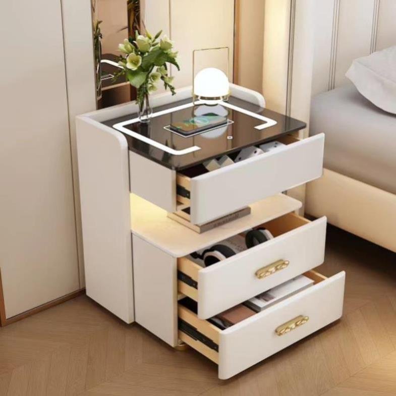Simple Modern Intelligent Bedside Table Light Luxury Multifunctional Sound System With Lights Fingerprint Lock Wireless Charging