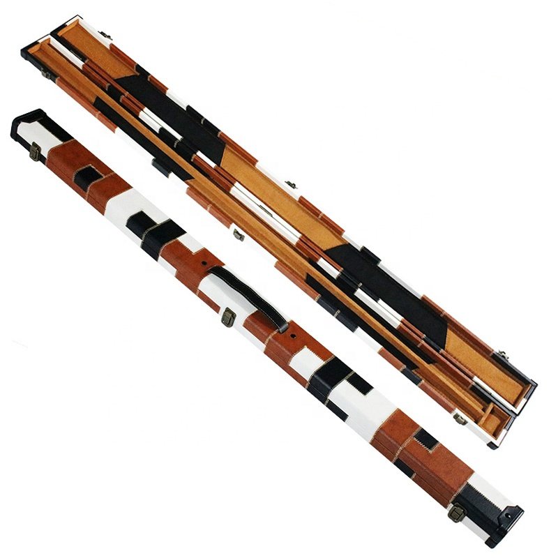 Popular 3/4-PC Snooker Wooden Box Hold 1 butt 1 shaft of Billiard Cue Leather Patchwork Case