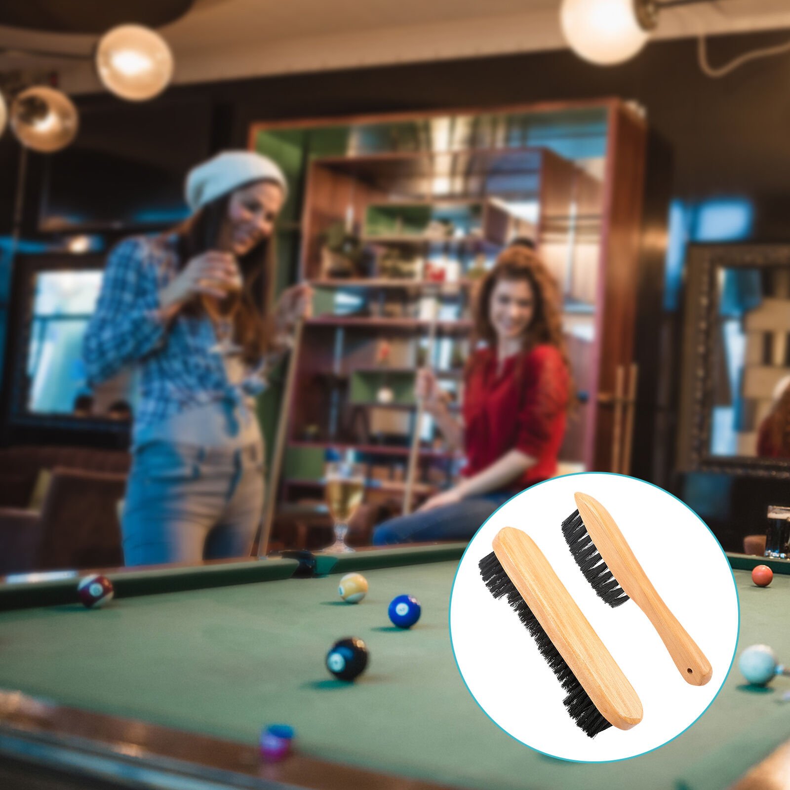 Set Of 2 Billiards Pool Table Rail Brush Snooker Wood Fabrics Cleaning Table Corner Brush