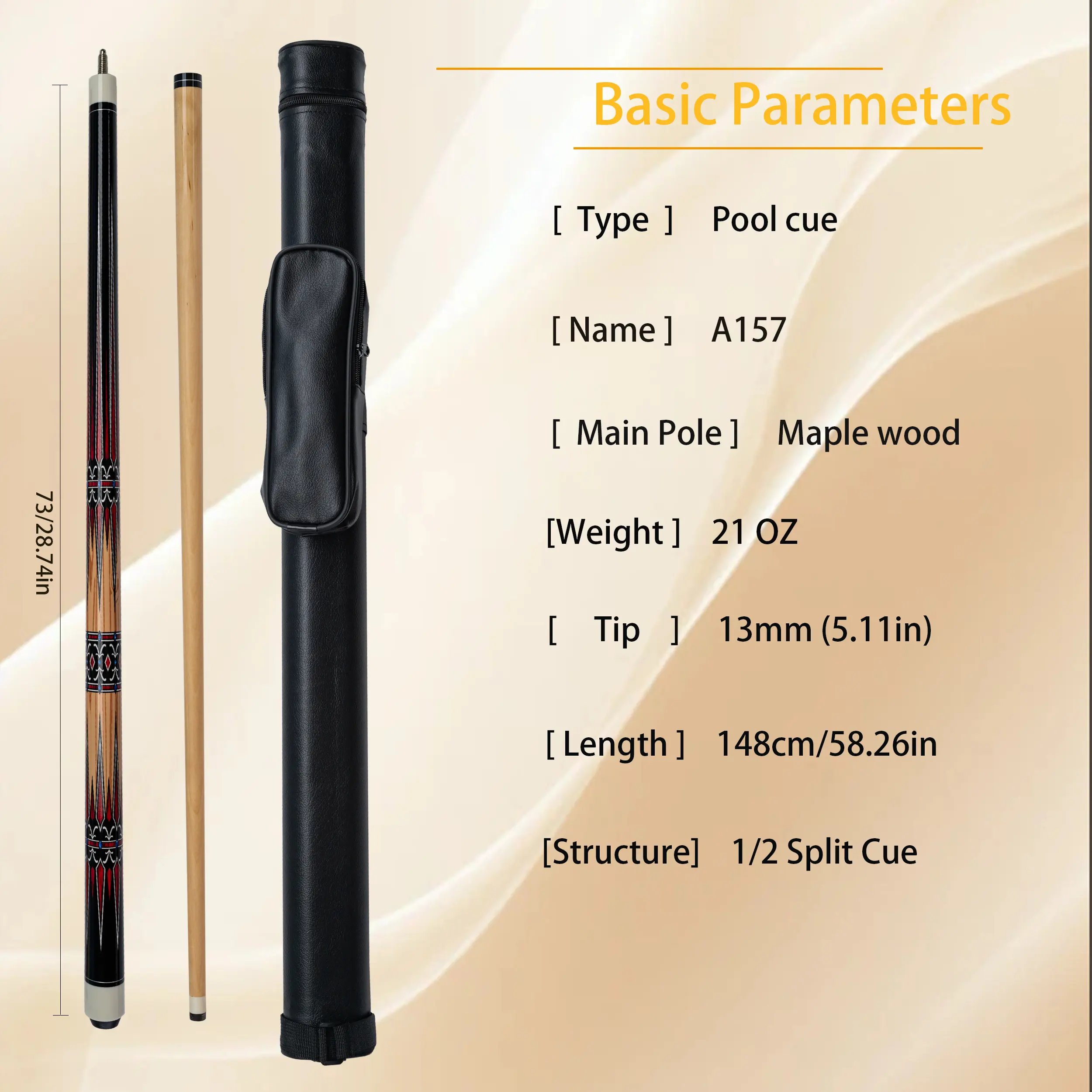 Naipni Wholesale Maple Wood 57 inch 1/2 Jointed 13mm Tip Billiard Pool Cue Stick
