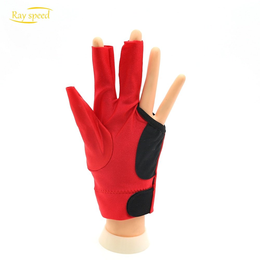 Rayspeed Pool Glove for Left Hand - 3 Finger Read Billard Glove Snooker Shooting Glove for Men & Women with Adjustable Velcro