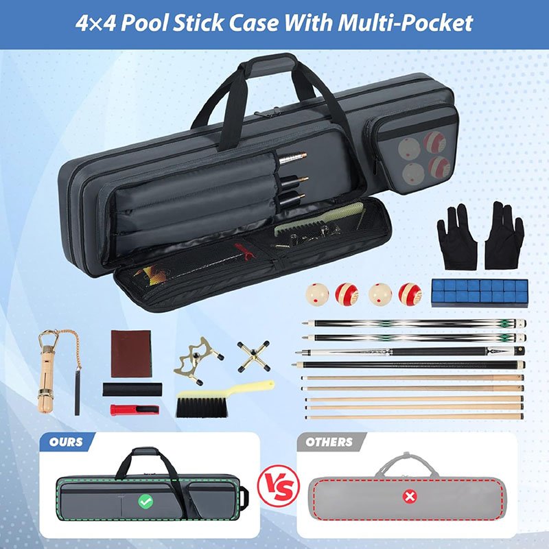 Portable Pool Cue Bag Customizable 3X4 Billiard Pool Cue Stick Kit Soft Snooker Cue Bag with 1/2 Style Packaged in Box