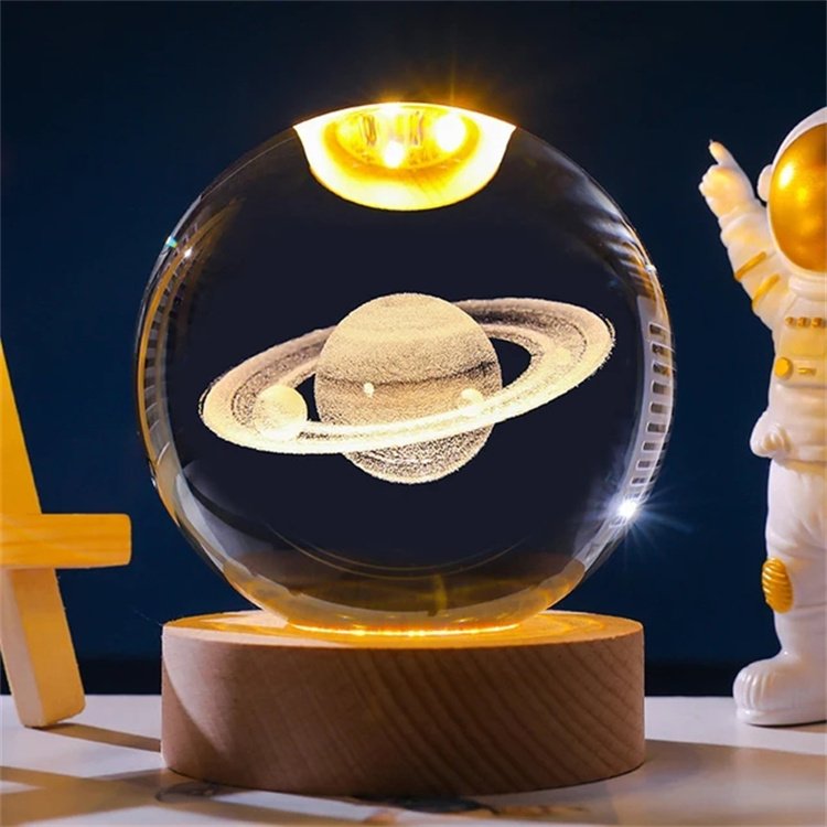 Christmas Crystal Ball Gift Custom 3d Laser Engraved Logo Jupiter Solar System Planet Moon Crystal Glass Ball With Base