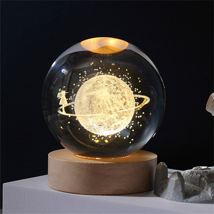 Christmas Crystal Ball Gift Custom 3d Laser Engraved Logo Jupiter Solar System Planet Moon Crystal Glass Ball With Base