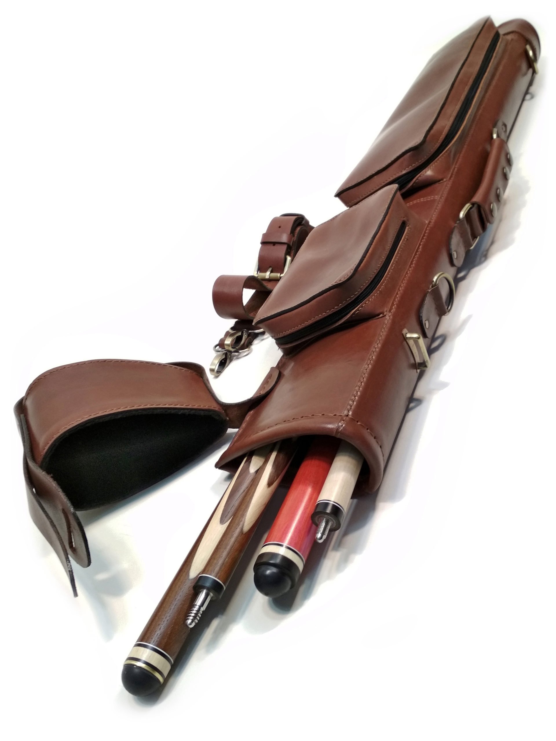 Billiard Pool Cue Case 1/2 Black Leather Pool Billiard Cue Case 2 Holes Portable High Quality Billiard Cue Rod Box