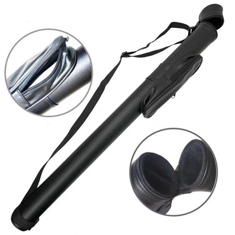 Billiards Cue Bag Classic Black Red Carrying Pouch Bag Case PU Leather 1/2 Pool Cue Case for Snooker & Cue Stick for Pool Game