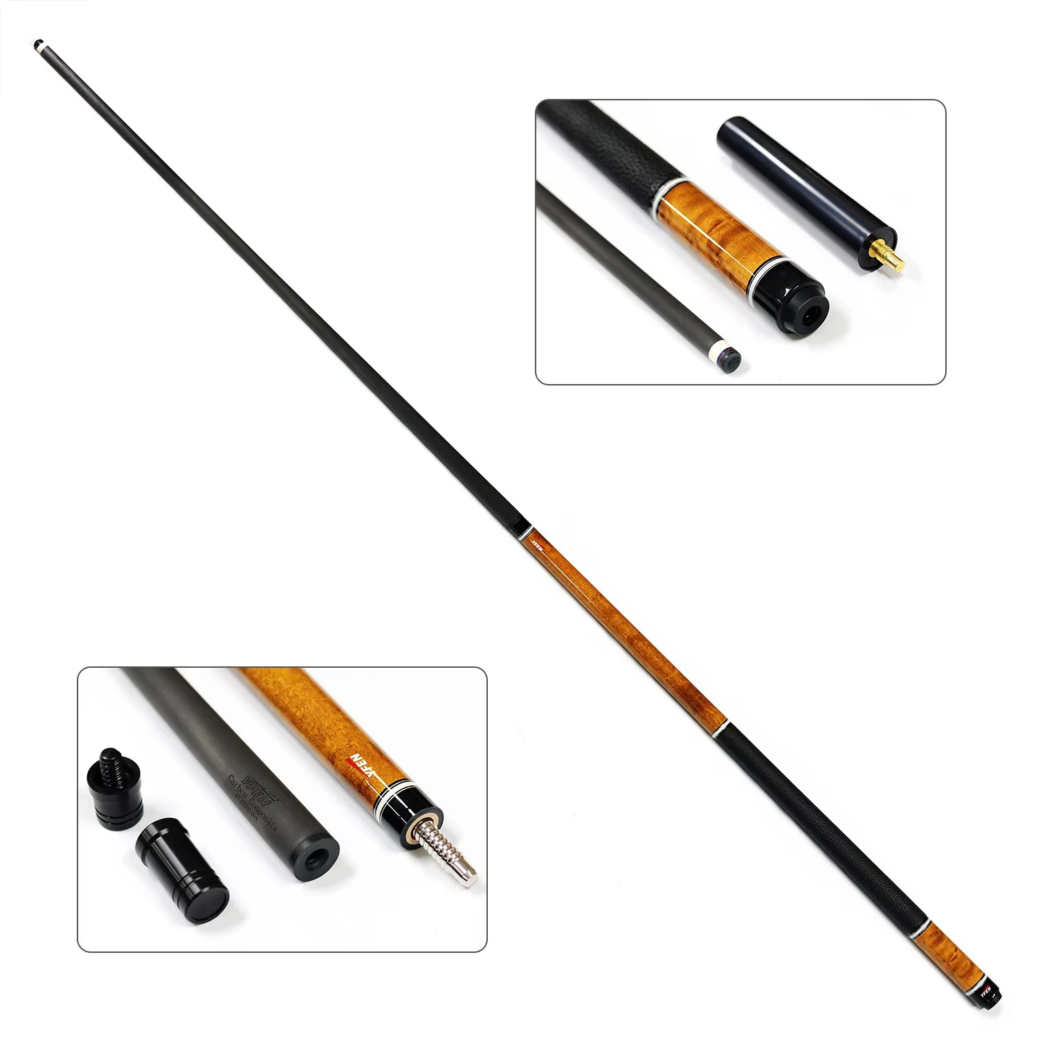 Superior Carbon Fiber Snooker Cue Stick Hot Sell Pool Cue Stainless Steel Joint 11.5/12.5mm Tip Size Maple Protectors Extension