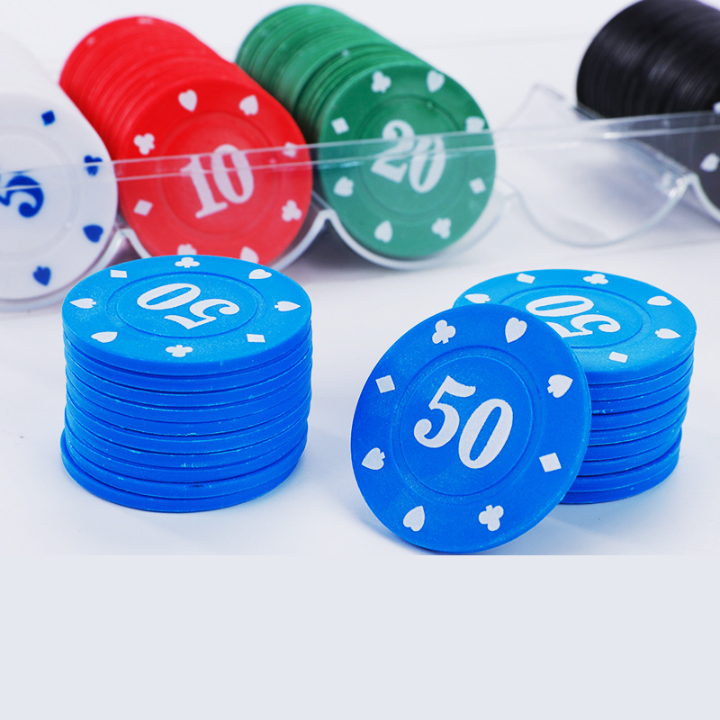100pcs Pack Cheap Plastic Chip Denomination Printed Texas Home Game Hold'em ABS Poker Chips Set with Clear Storage Box