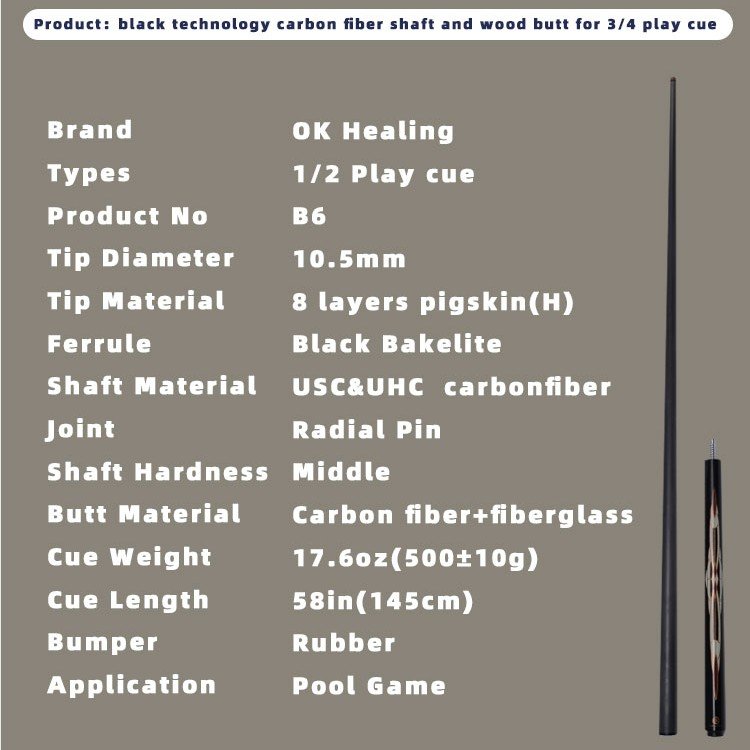 Professional Factory 3/4 Split Snooker Billiard Pool Cue Full Carbon Fiber Pro-taper Shaft Tip OD 10.5MM 57Inch