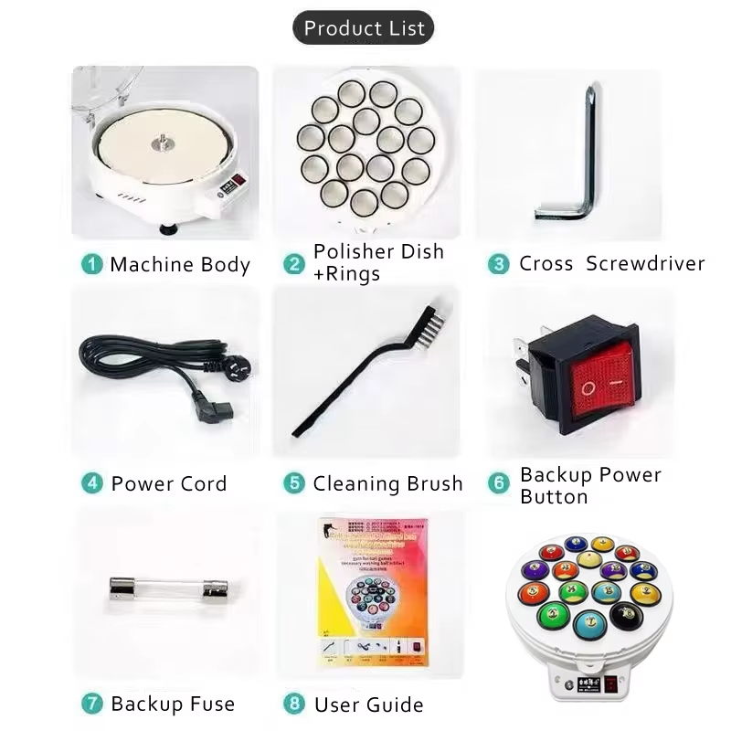 PG-01Hot Selling 16-Piece Automatic Electronic Pool Billiard Ball Cleaner Polisher Plastic Metal Snooker Balls Box Packaging