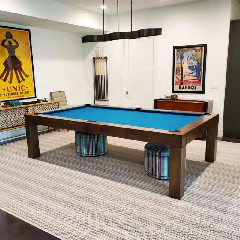 Bojue American nine-ball size Bluestone slate and solid cushion dinning Pool Billiards Table With Dining Top