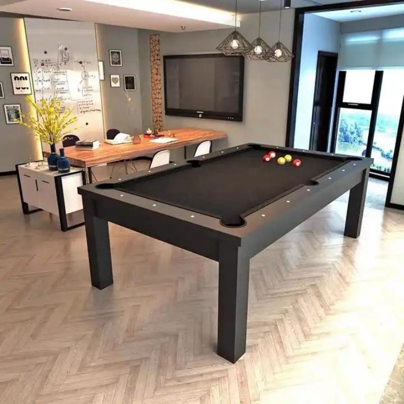 Bojue American nine-ball size Bluestone slate and solid cushion dinning Pool Billiards Table With Dining Top
